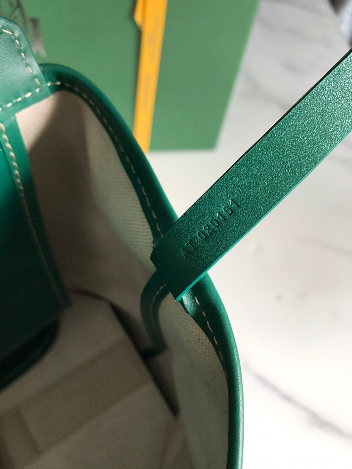 BELLECHASSE BIAUDE PM BAG 36 IN GREEN GOYARDINE CANVAS AND CALFSKIN TRIM