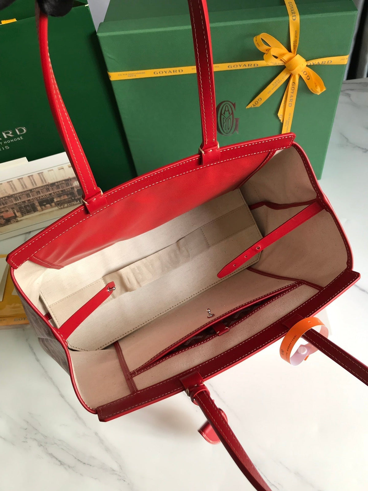 BELLECHASSE BIAUDE PM BAG 36 IN CLASSIC RED GOYARDINE CANVAS AND CALFSKIN TRIM