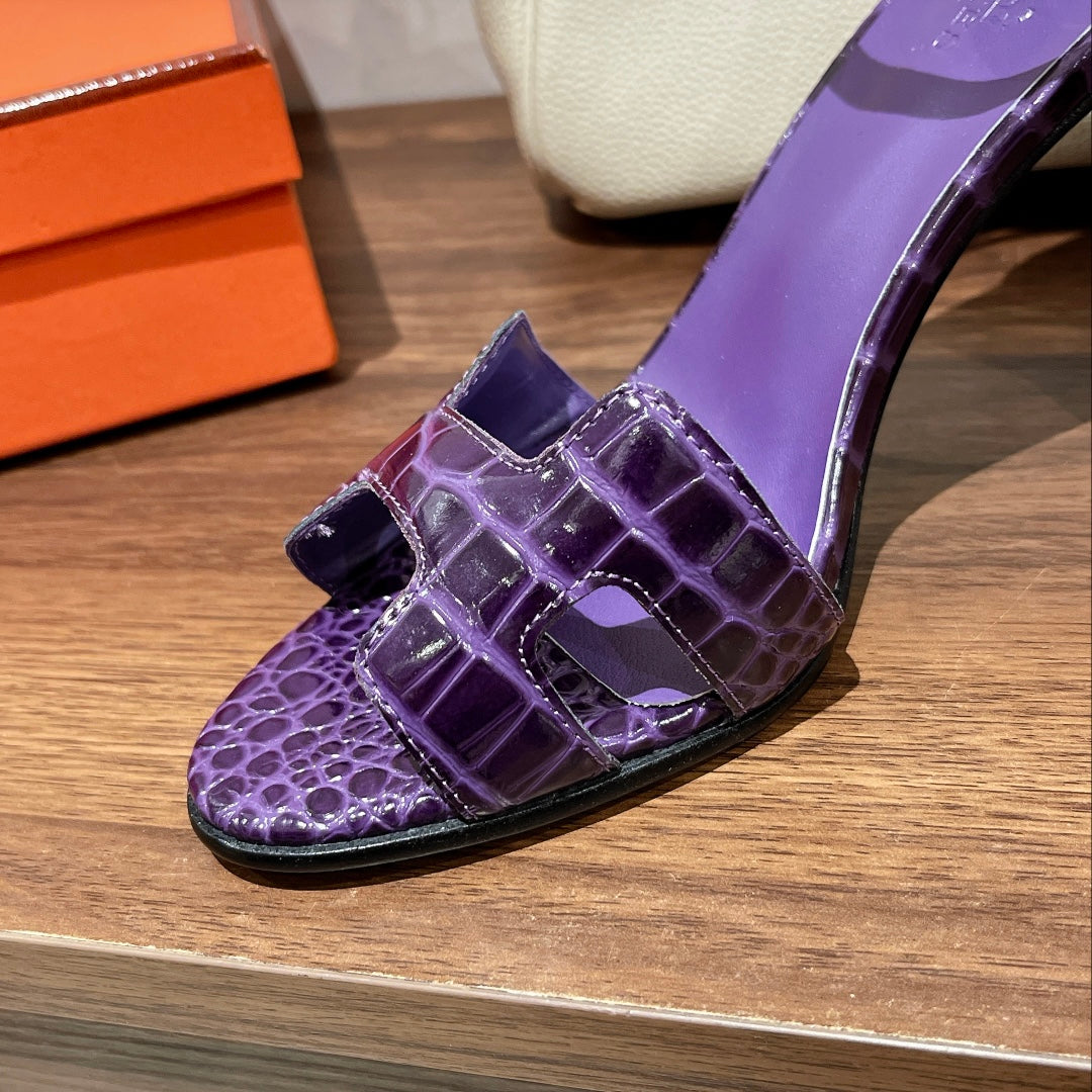 PREMIERE 115 SANDAL IN VIOLET PURPLE CROCODILE LEATHER