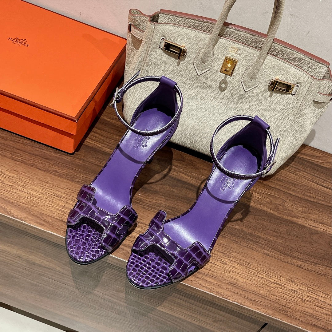 PREMIERE 115 SANDAL IN VIOLET PURPLE CROCODILE LEATHER
