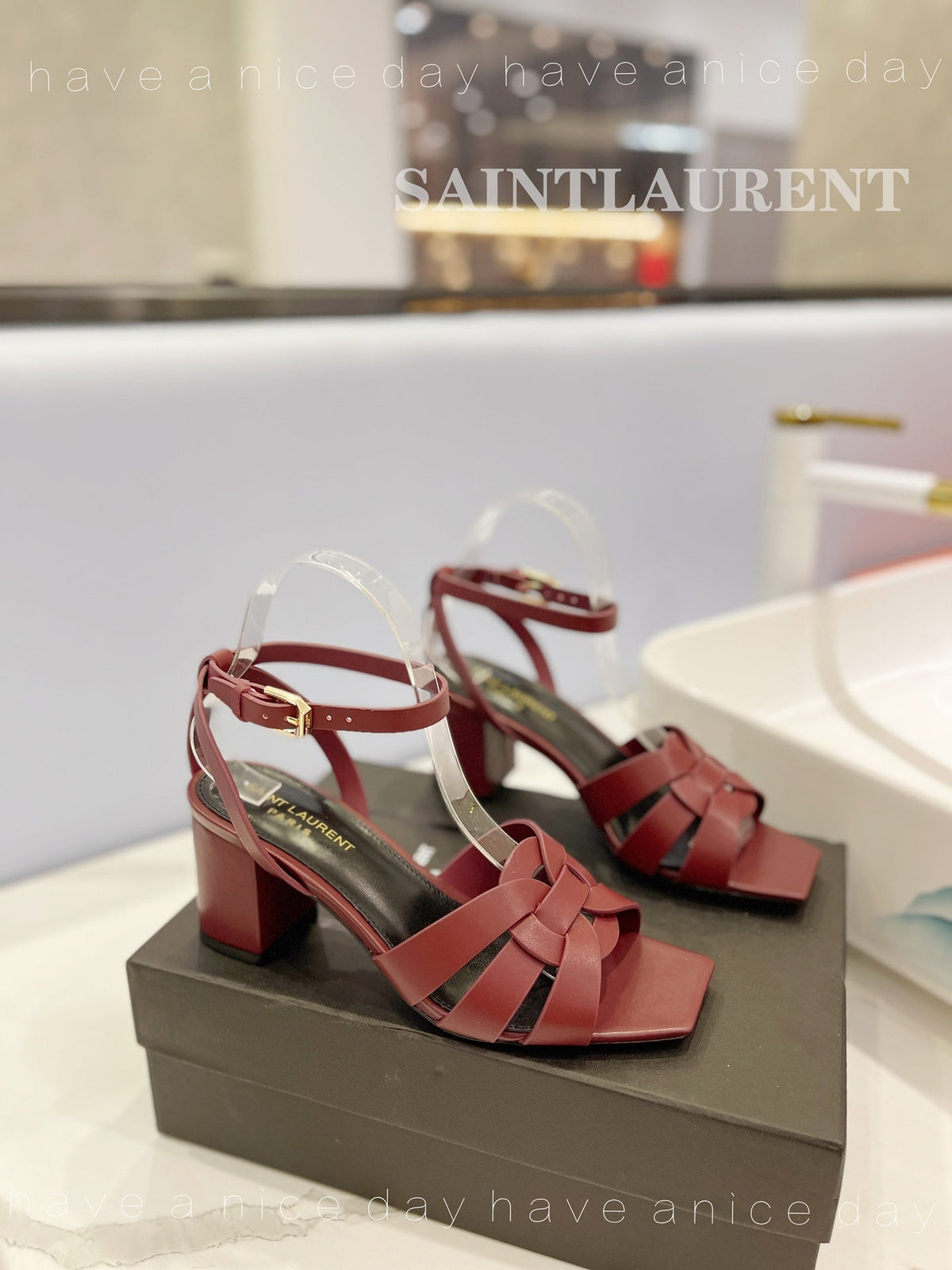 SL TRIBUTE SANDAL BERRY CALFSKIN