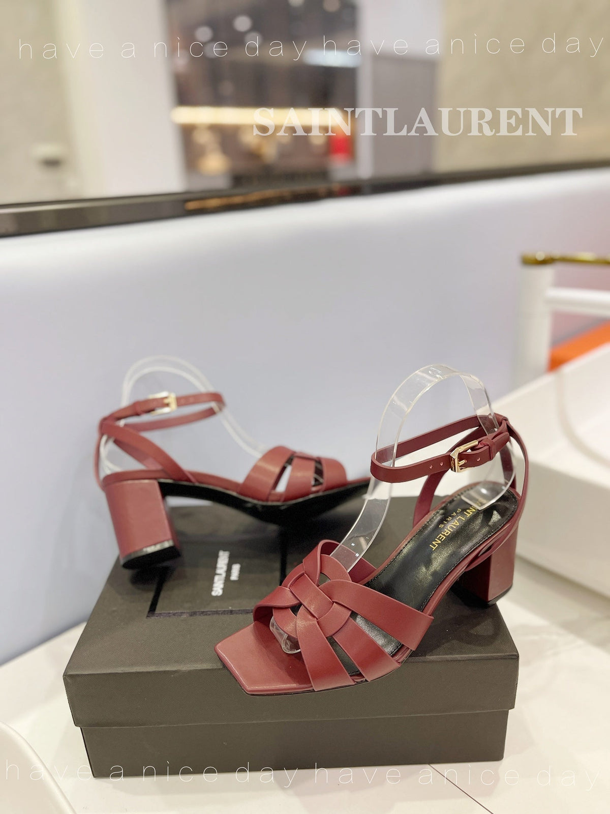SL TRIBUTE SANDAL BERRY CALFSKIN