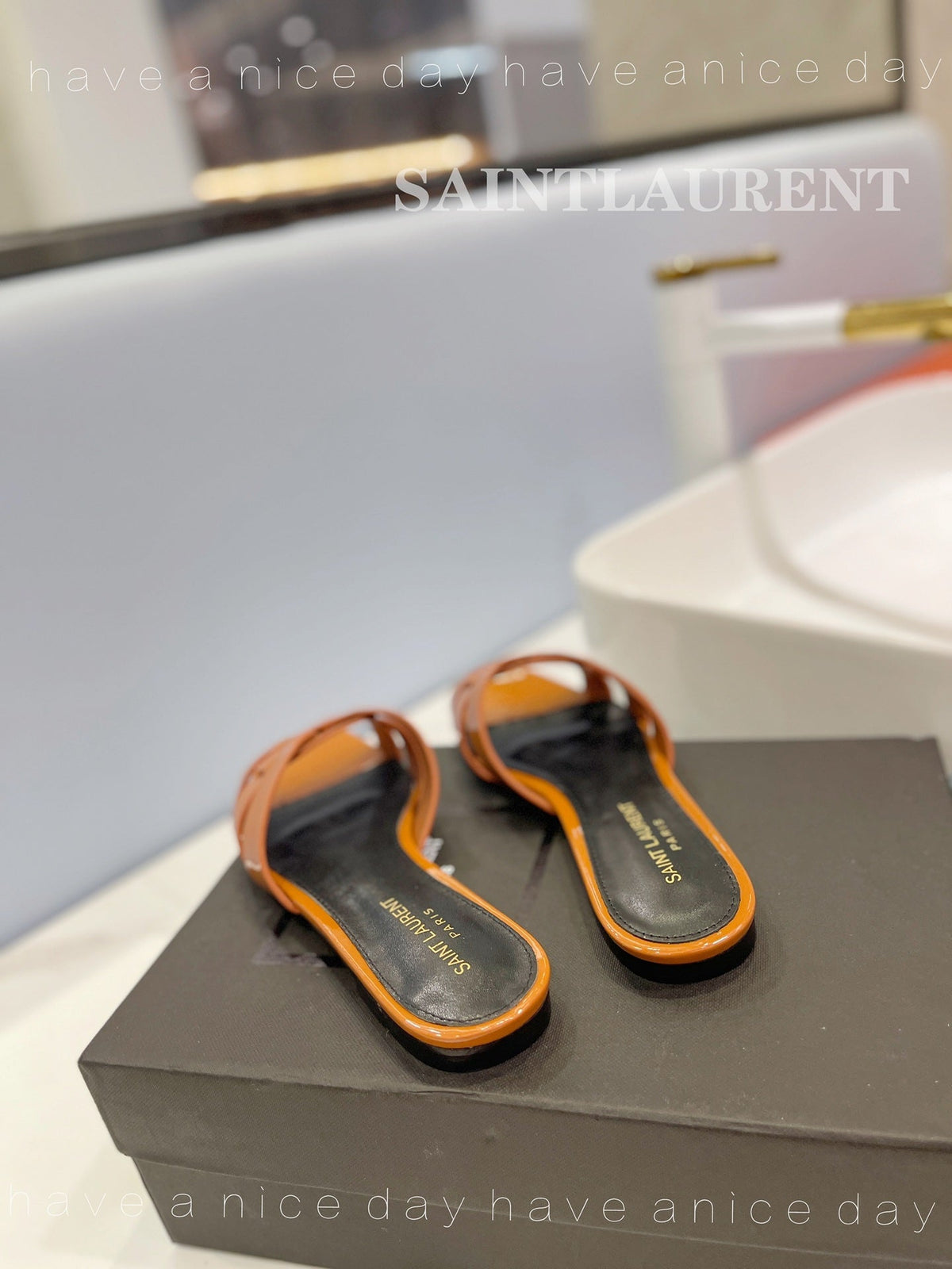 SL TRIBUTE SLIPPERS GLOSSY COPPER CALFSKIN