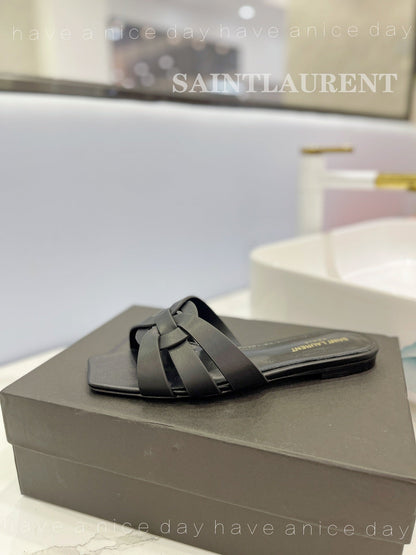 SL TRIBUTE SLIPPERS BLACK CALFSKIN