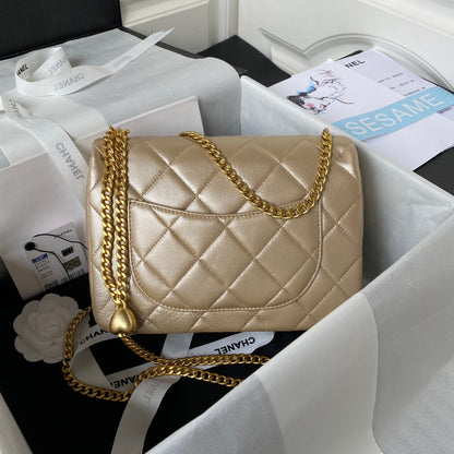 Flap Bag 24cm Gold Lambskin Gold Hardware