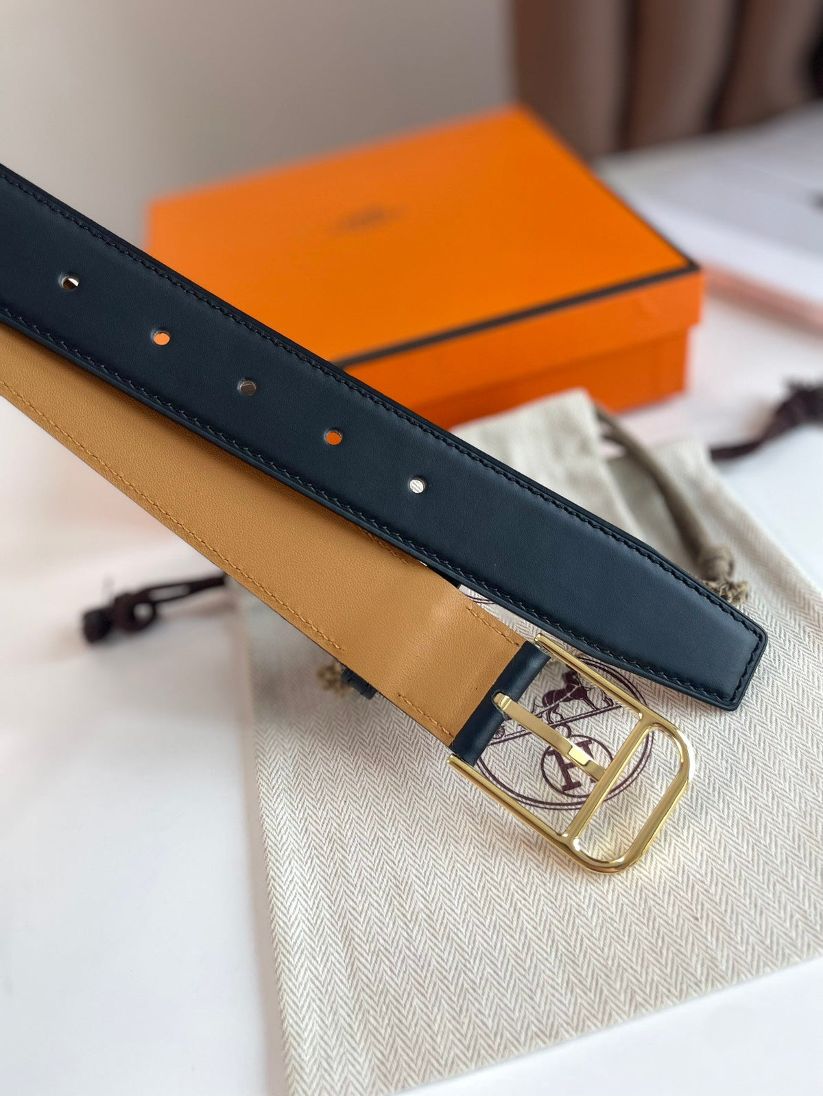 HM ROMAIN 35MM BELT BLACK LEATHER GOLD HARDWARE