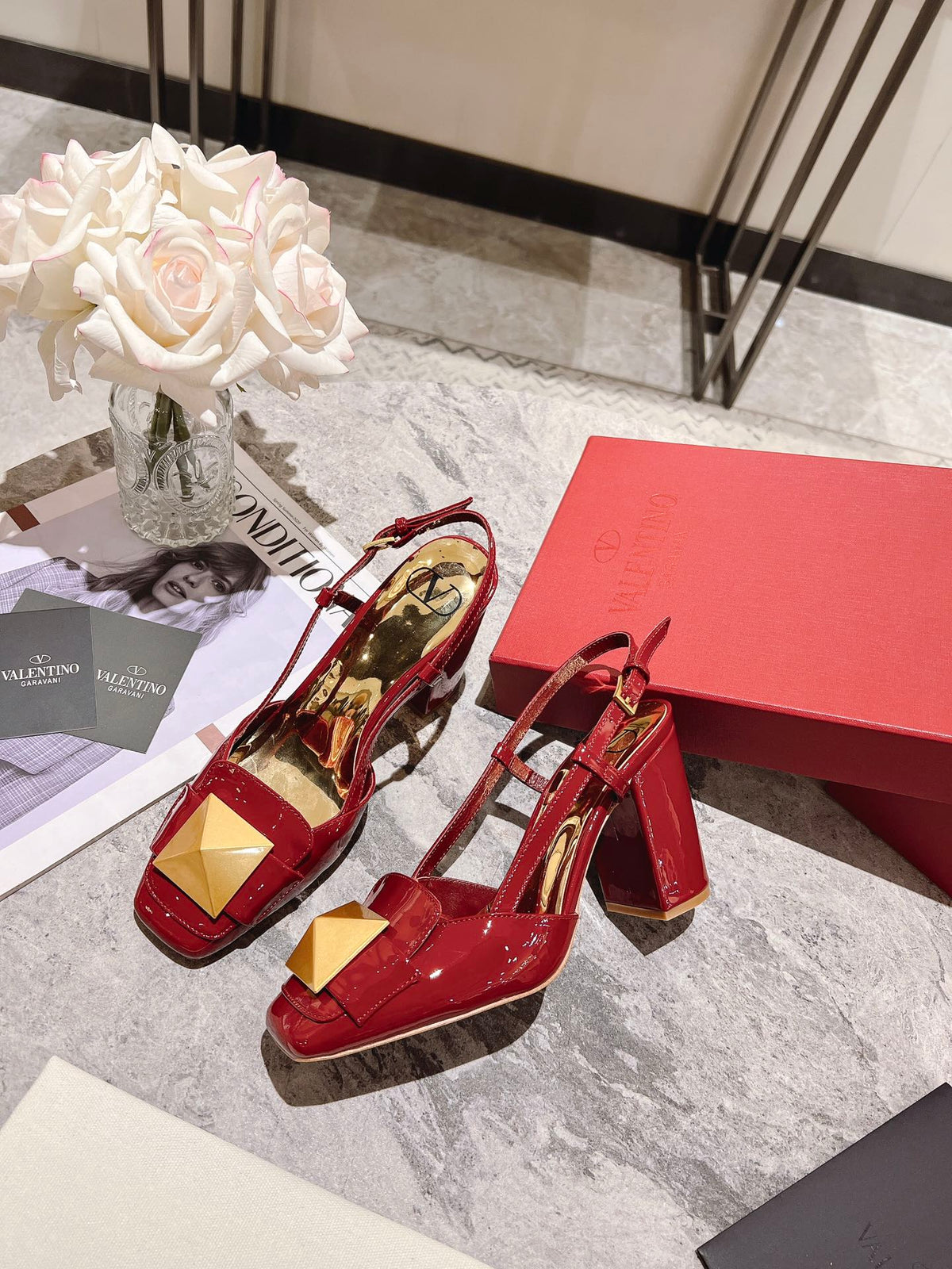 ONE STUD RUBY RED PATENT LEATHER LACE-UP HIGH HEELS 85 MM