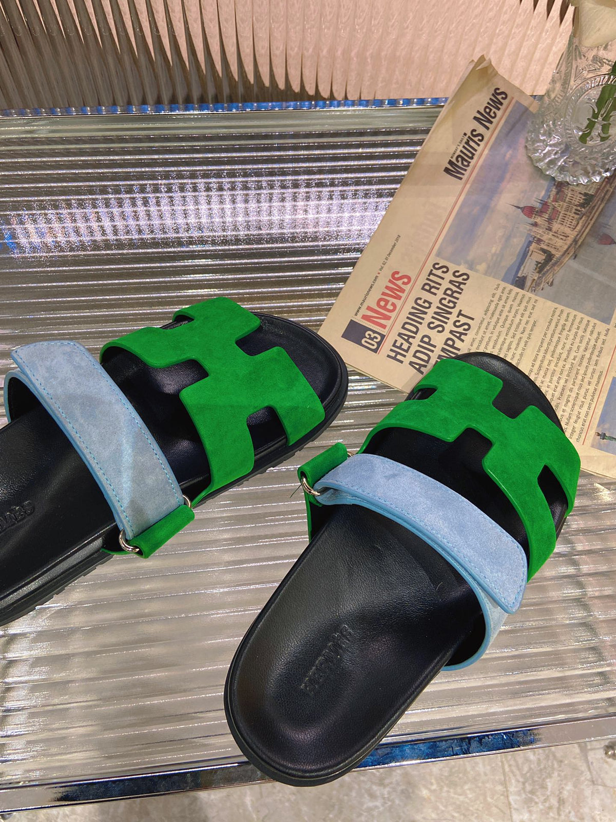 CHYPRE SANDAL GREEN MIX BLUE SUEDE