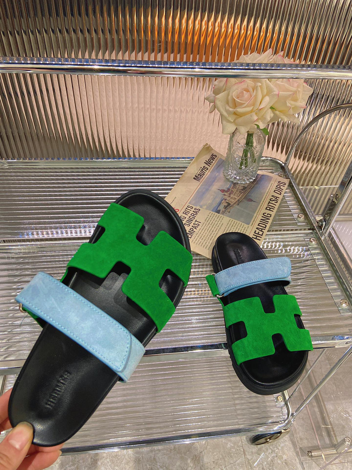 CHYPRE SANDAL GREEN MIX BLUE SUEDE