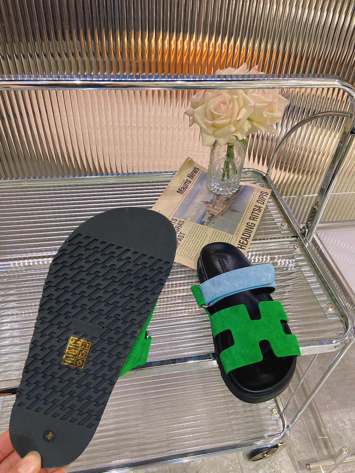 CHYPRE SANDAL GREEN MIX BLUE SUEDE