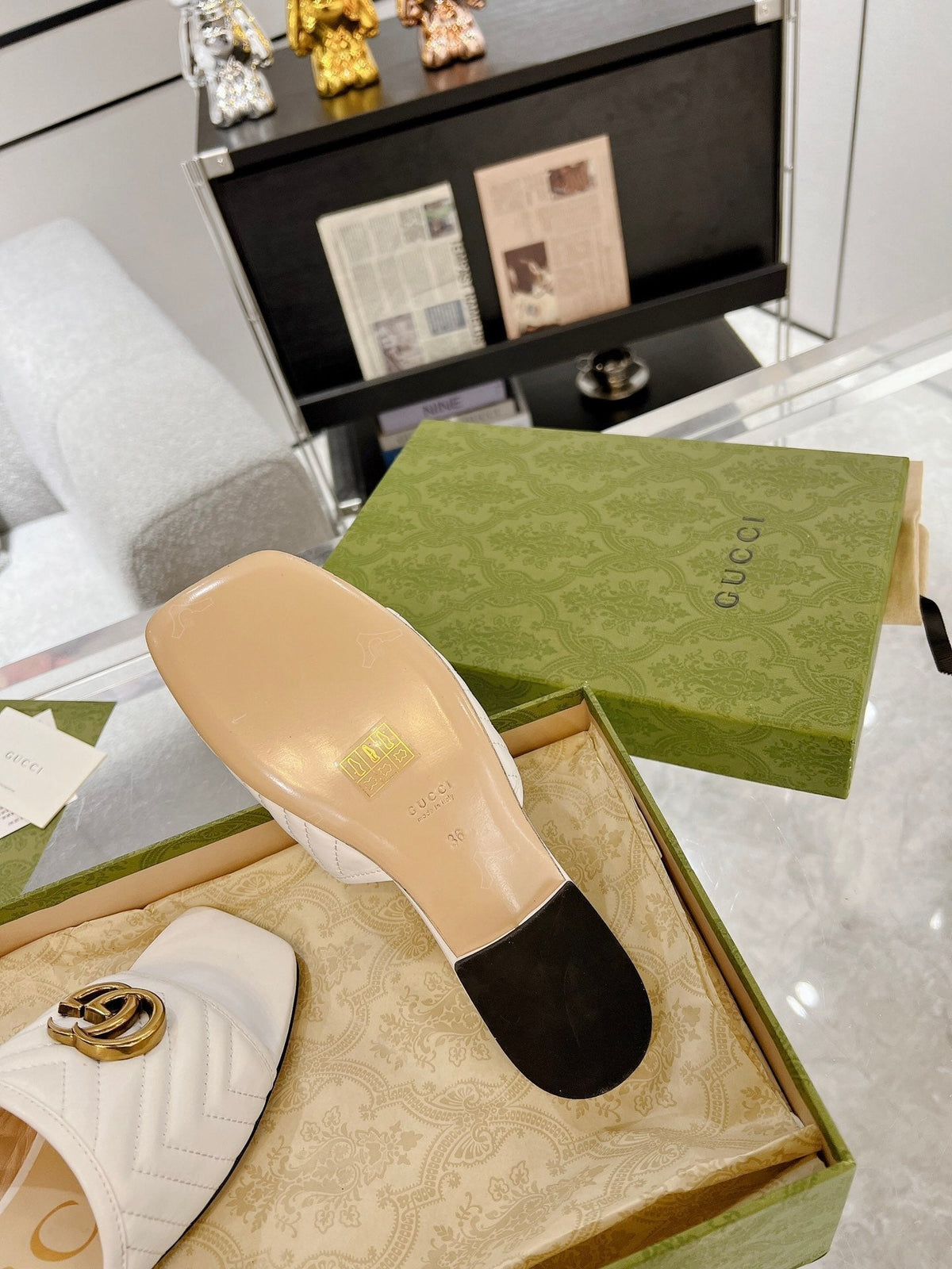 GG EXCLUSIVE SLIDE SANDAL CREAMY WHITE CALFSKIN