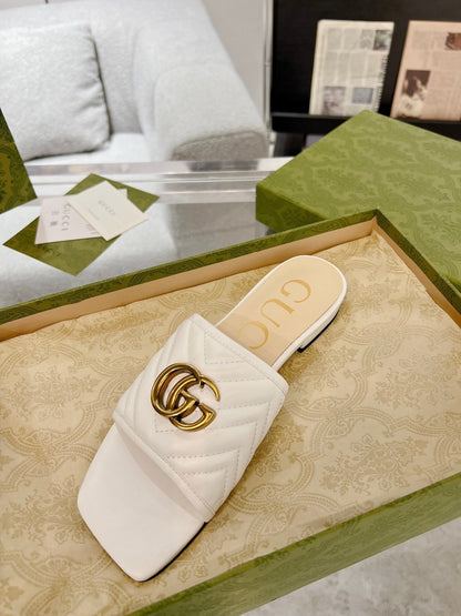 GG EXCLUSIVE SLIDE SANDAL CREAMY WHITE CALFSKIN