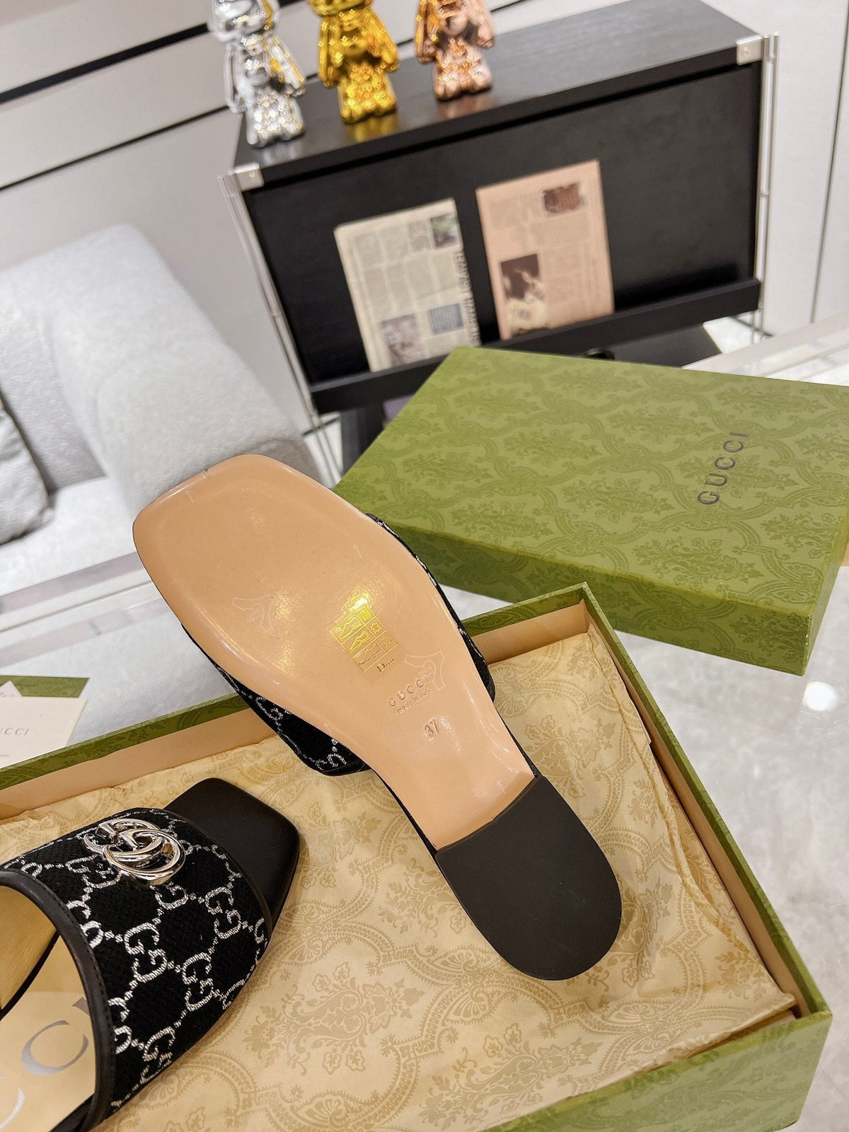 GG EXCLUSIVE SLIDE SANDAL BLACK FABRIC