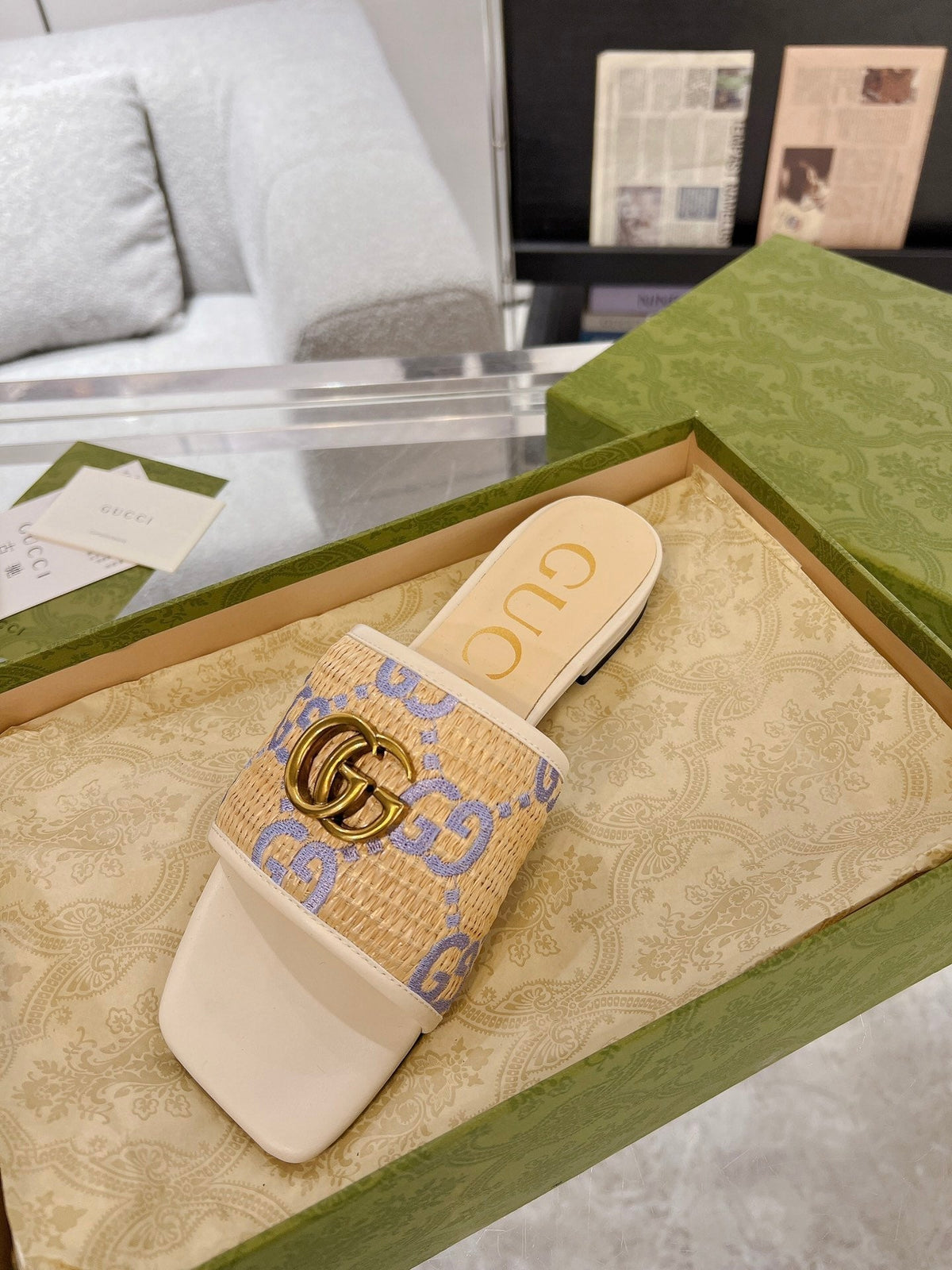 GG EXCLUSIVE SLIDE SANDAL IVORY SEDGE