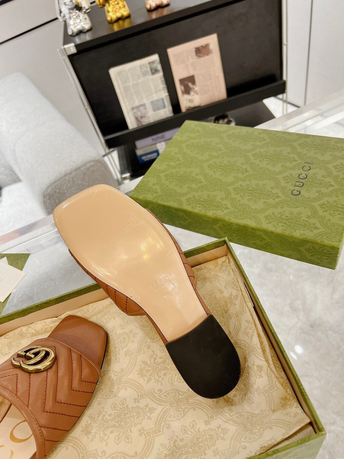 GG EXCLUSIVE SLIDE SANDAL CARAMEL CALFSKIN