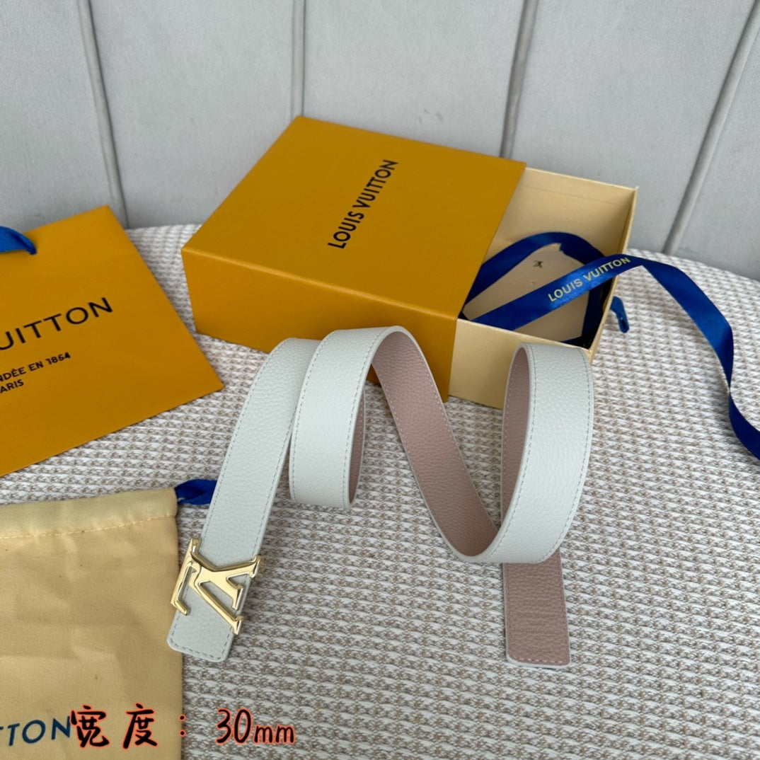 LV 30 MM BELTS IN WHITE AND PINK PASTEL CALFSKIN GOLD HARDWARE