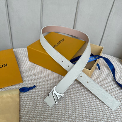 LV 30 MM BELTS IN WHITE AND PINK PASTEL CALFSKIN SILVER HARDWARE