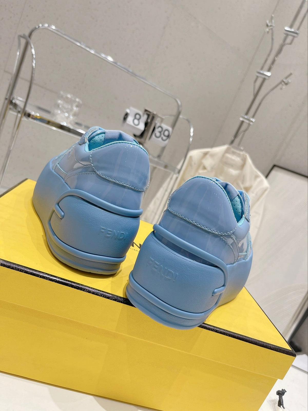 FENDI LOW-TOP TRAINER IN CERULEAN BLUE CALFSKIN
