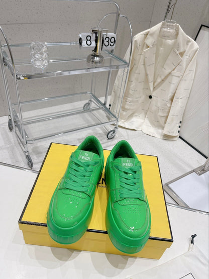 FENDI LOW-TOP TRAINER IN LAWN GREEN CALFSKIN
