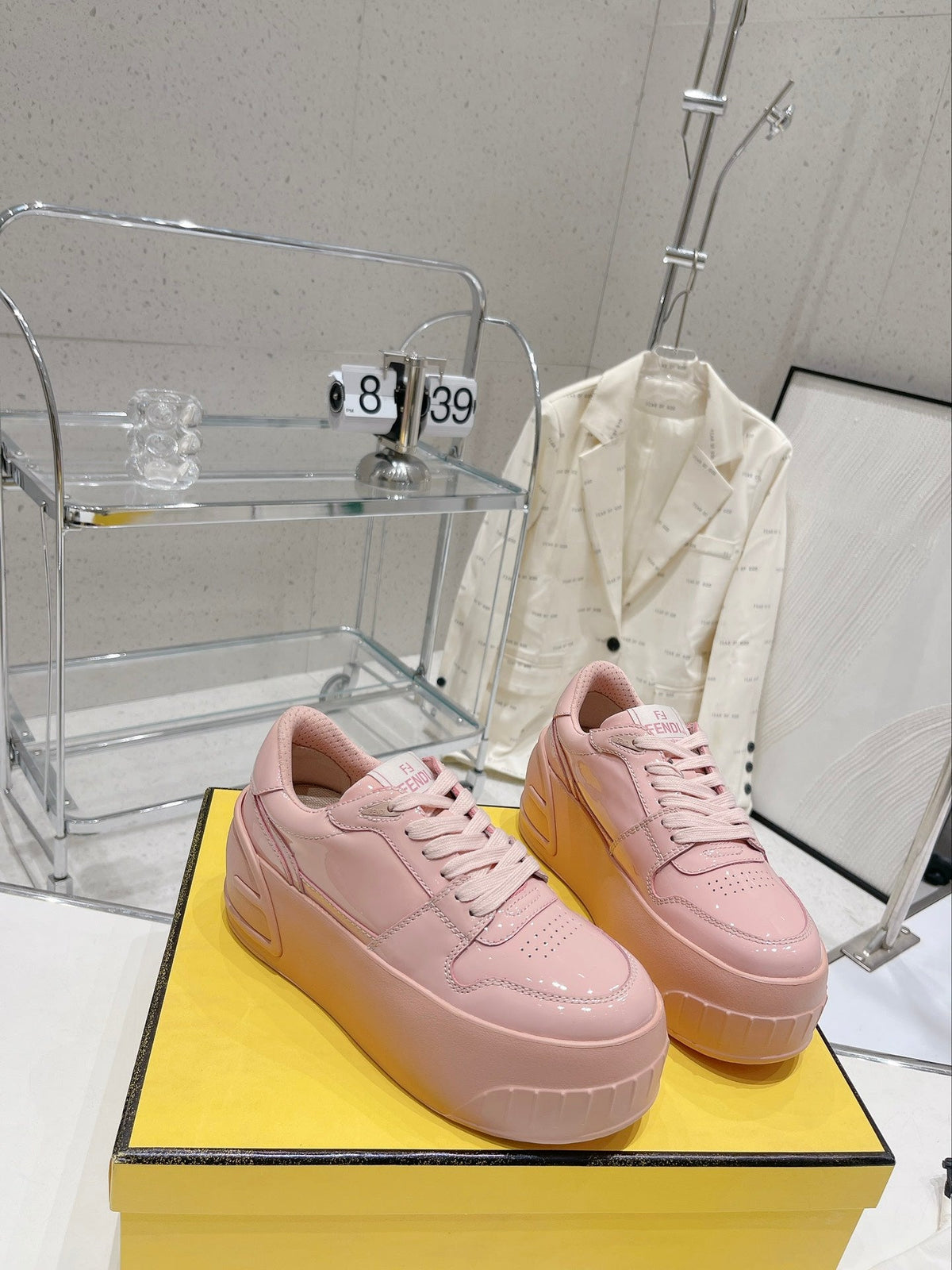FENDI LOW-TOP TRAINER IN LIGHT PINK CALFSKIN