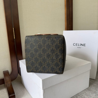CUBE BAG 15 IN BLACK TRIOMPHE CANVAS AND BROWN CALFSKIN
