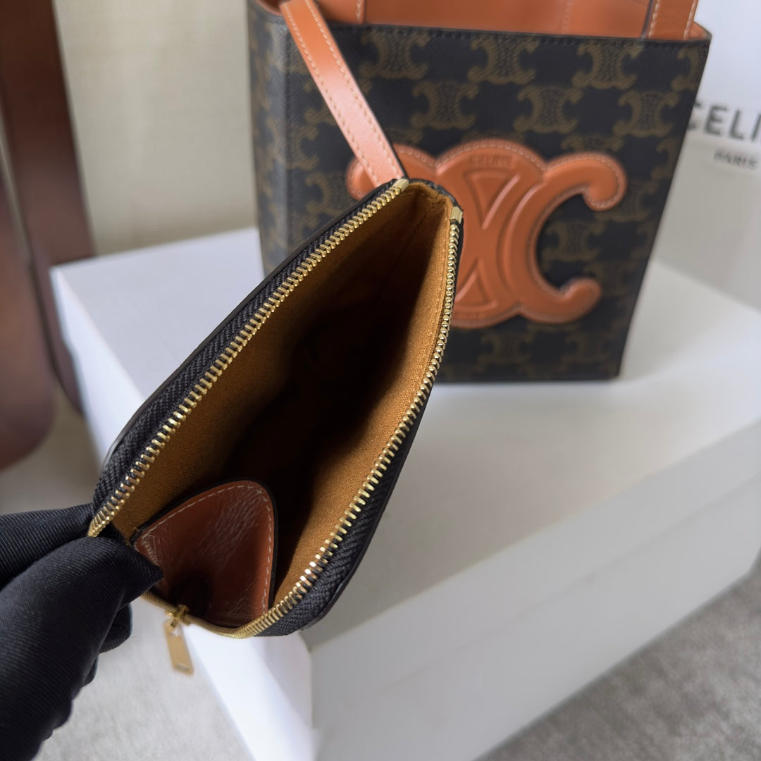 CUBE BAG 15 IN BLACK TRIOMPHE CANVAS AND BROWN CALFSKIN