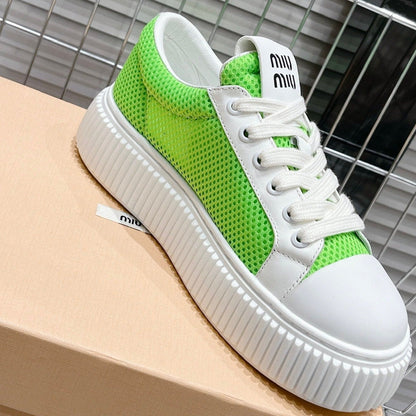 SNEAKERS THICK-SOLED SHAMROCK COLOR MESH COWHIDE