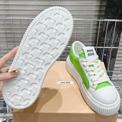 SNEAKERS THICK-SOLED SHAMROCK COLOR MESH COWHIDE