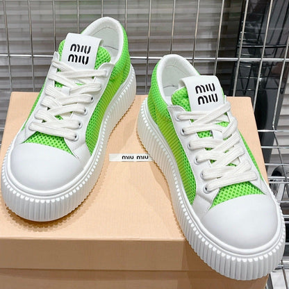 SNEAKERS THICK-SOLED SHAMROCK COLOR MESH COWHIDE