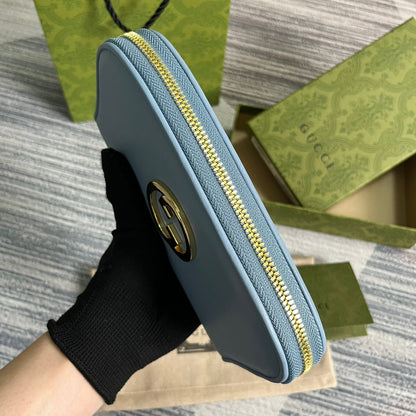 GG BLONDIE 21 FULL ZIP WALLET IN BLUE PASTEL CALFSKIN