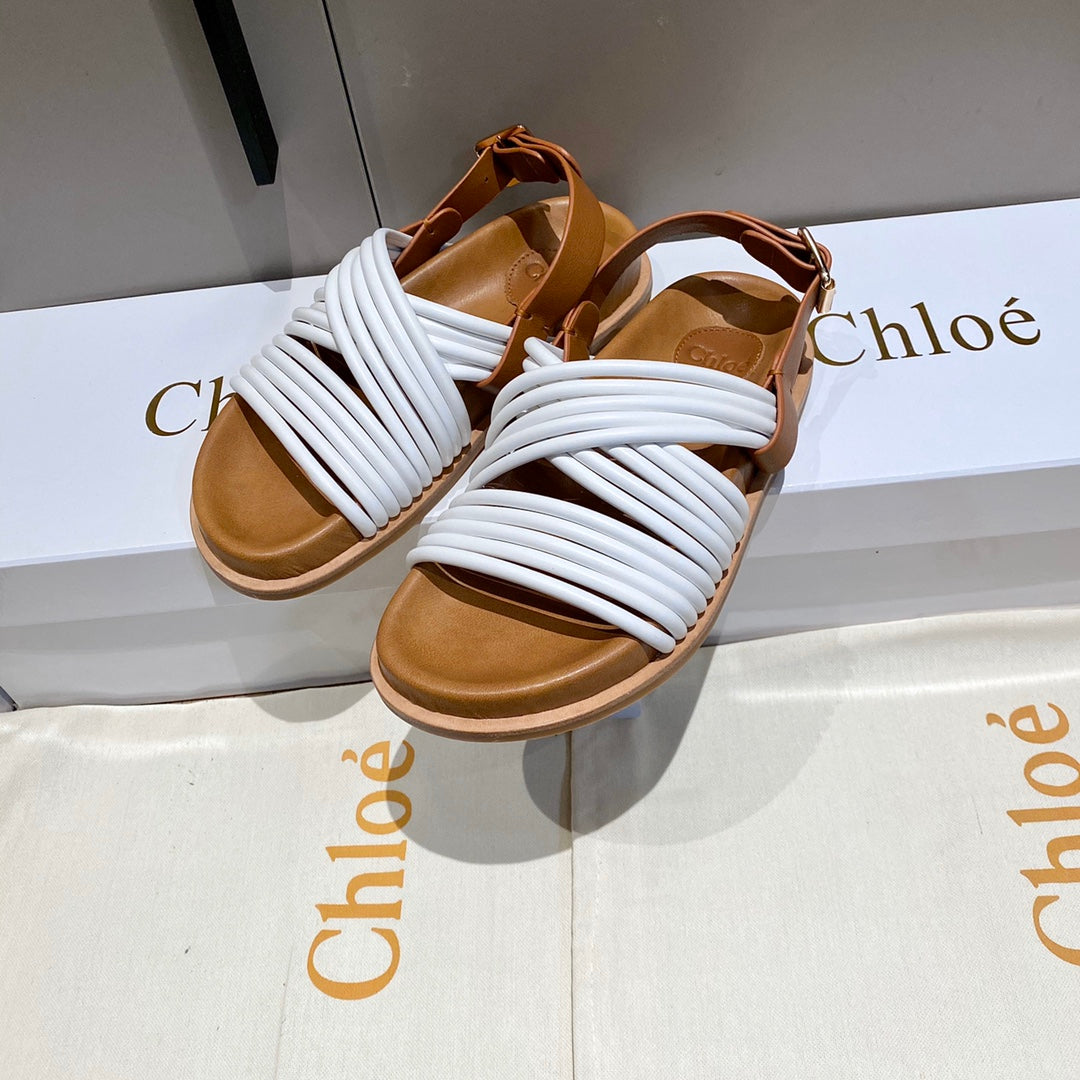 CROSS STRAP SANDAL IN WHITE MIX BRONZE BROWN RUBBER WITH GOLD HARDWARE
