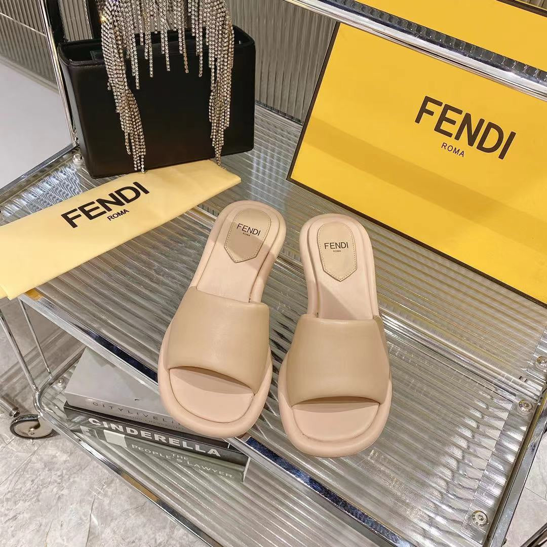 FENDI BAGUETTE SLIDES WOMEN IN BEIGE CALFSKIN
