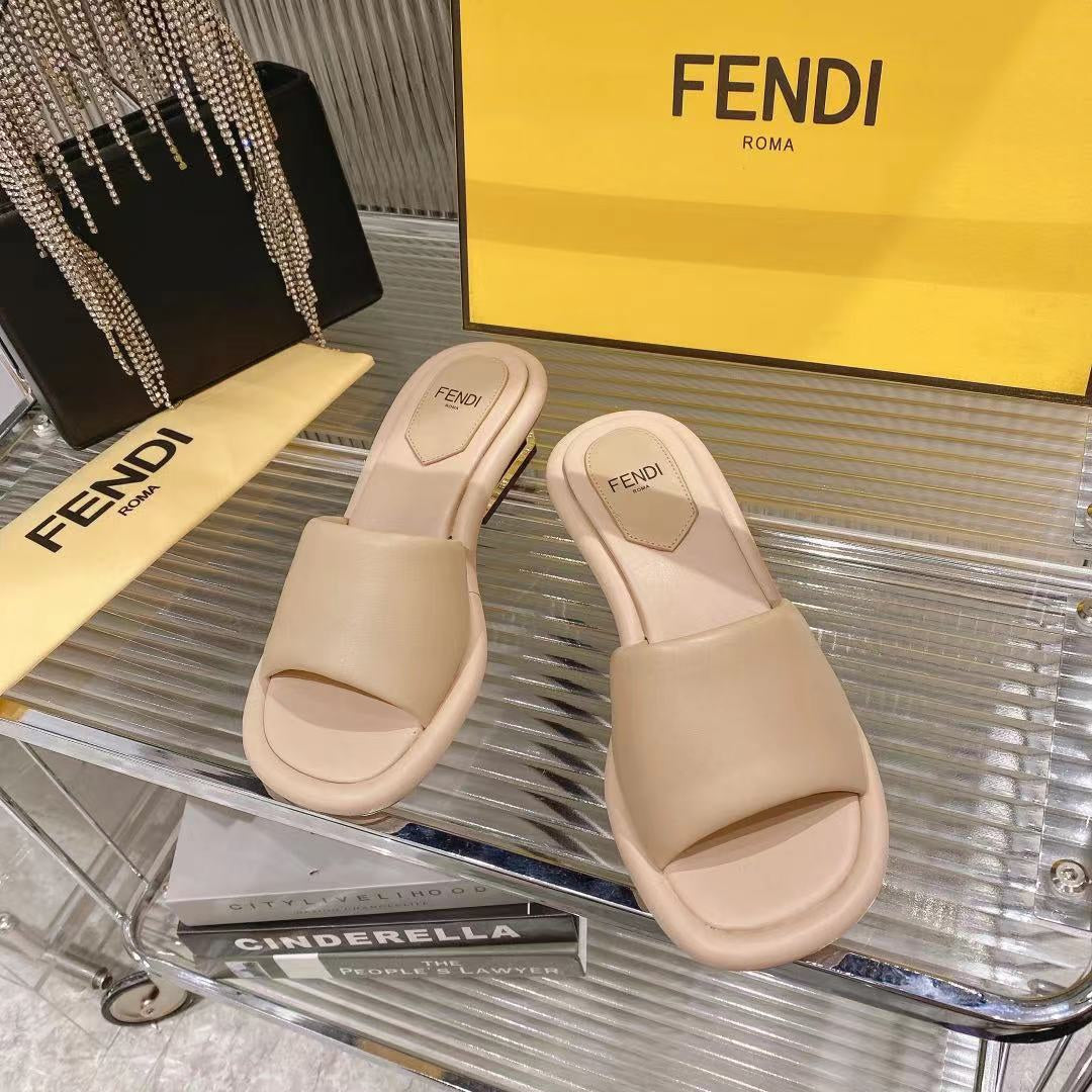 FENDI BAGUETTE SLIDES WOMEN IN BEIGE CALFSKIN