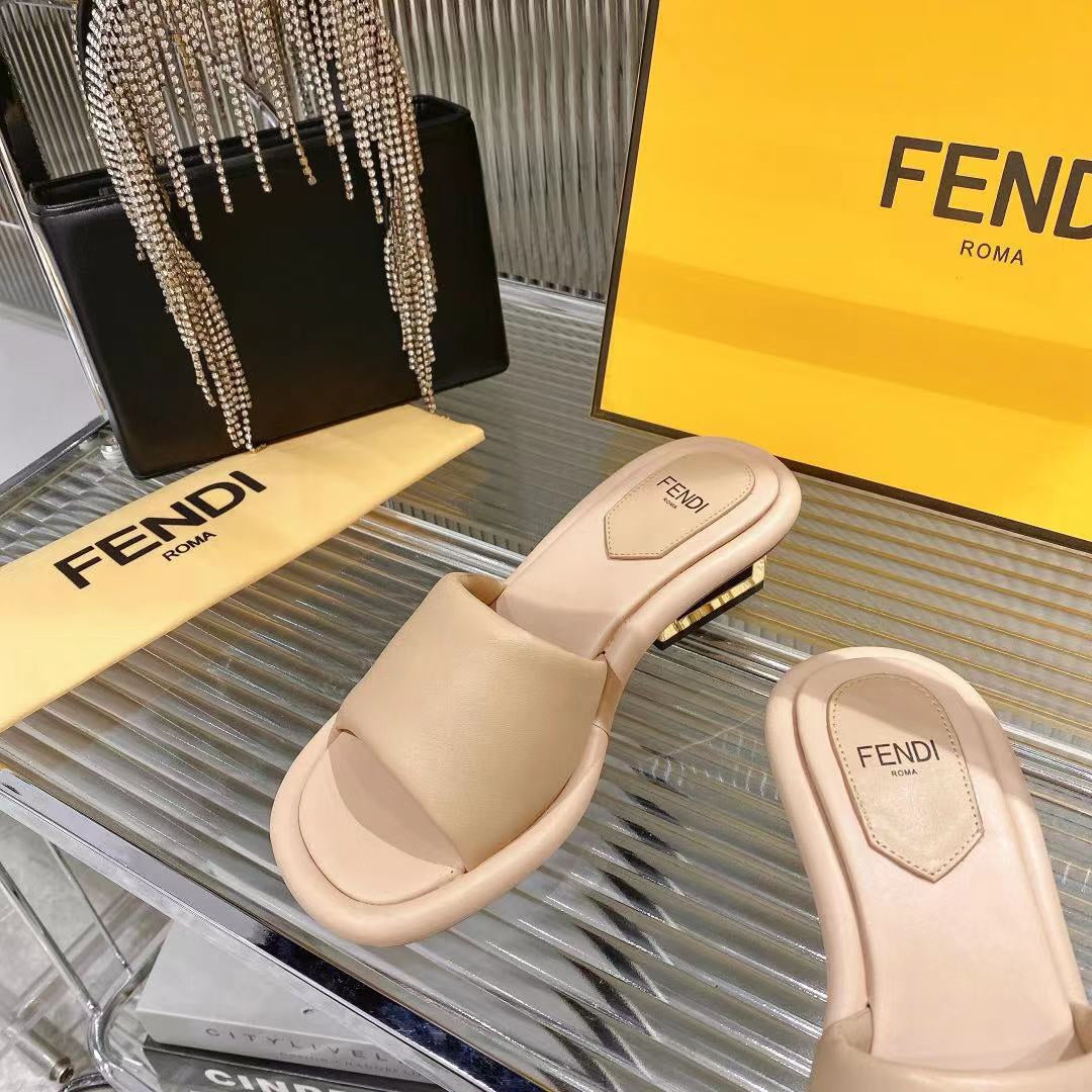 FENDI BAGUETTE SLIDES WOMEN IN BEIGE CALFSKIN