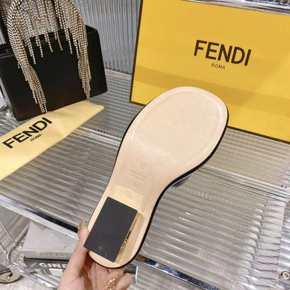 FENDI BAGUETTE SLIDES WOMEN IN BLACK CALFSKIN