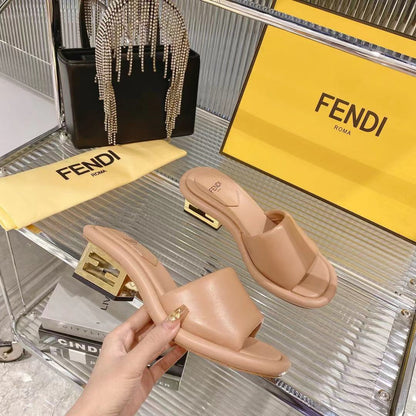 FENDI BAGUETTE SLIDES WOMEN IN DESERT SAND CALFSKIN