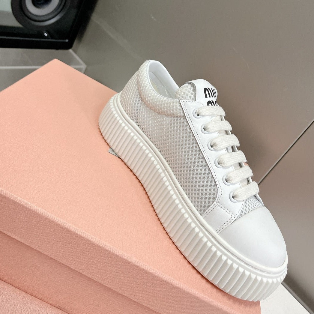 SNEAKERS THICK-SOLED LIGHT GRAY MESH COWHIDE