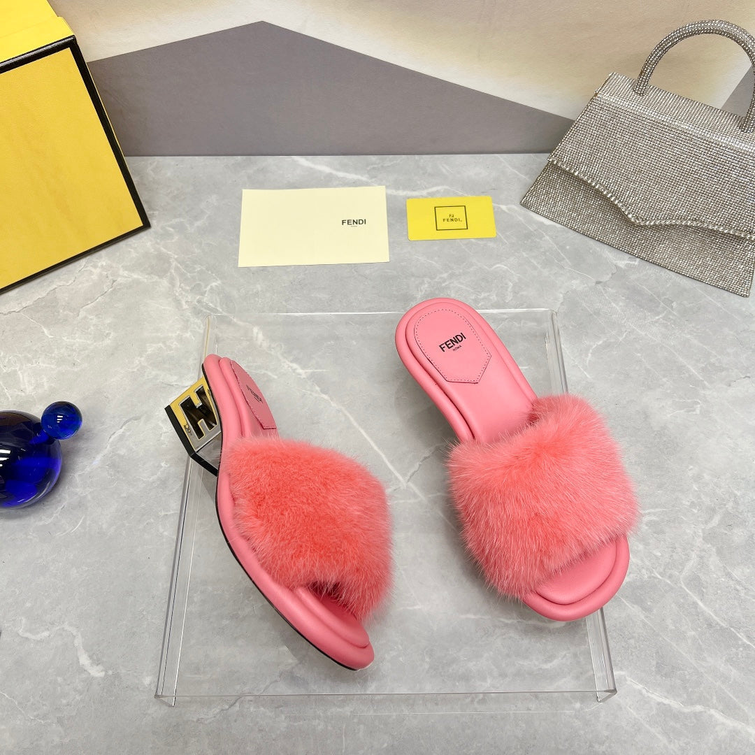 FENDI BAGUETTE MINK MEDIUM-HEELED 45MM IN PUNCH PINK FUR AND LAMBSKIN