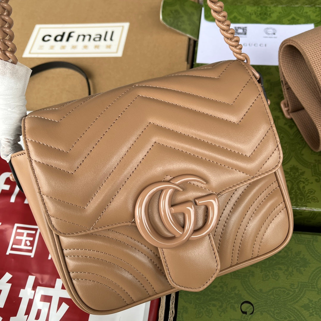 MARMONT QUILTED SHOULDER BAG 18 IN CIDER BROWN CALFSKIN