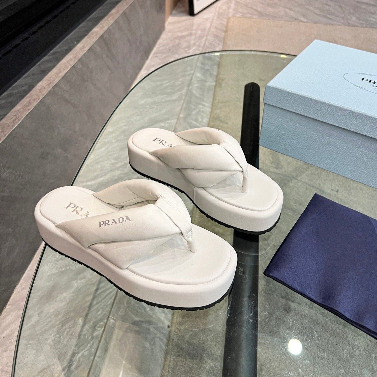 PRA THONG FLATFORM SANDALS WHITE LAMBSKIN