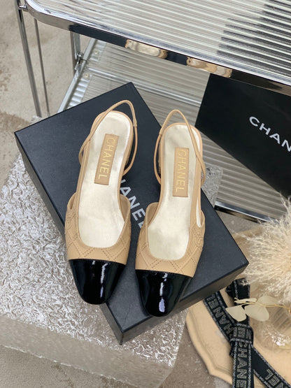 SLINGBACKS 20 BEIGE CREAM MIX BLACK CALFSKIN