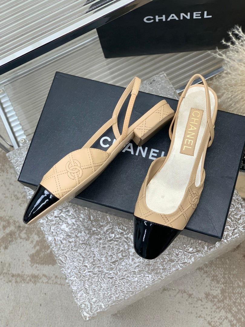 SLINGBACKS 20 BEIGE CREAM MIX BLACK CALFSKIN