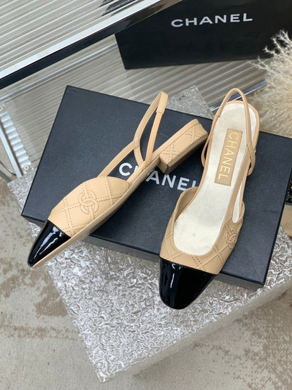 SLINGBACKS 20 BEIGE CREAM MIX BLACK CALFSKIN