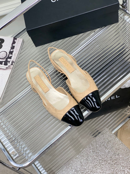 SLINGBACKS 20 BEIGE CREAM MIX BLACK CALFSKIN