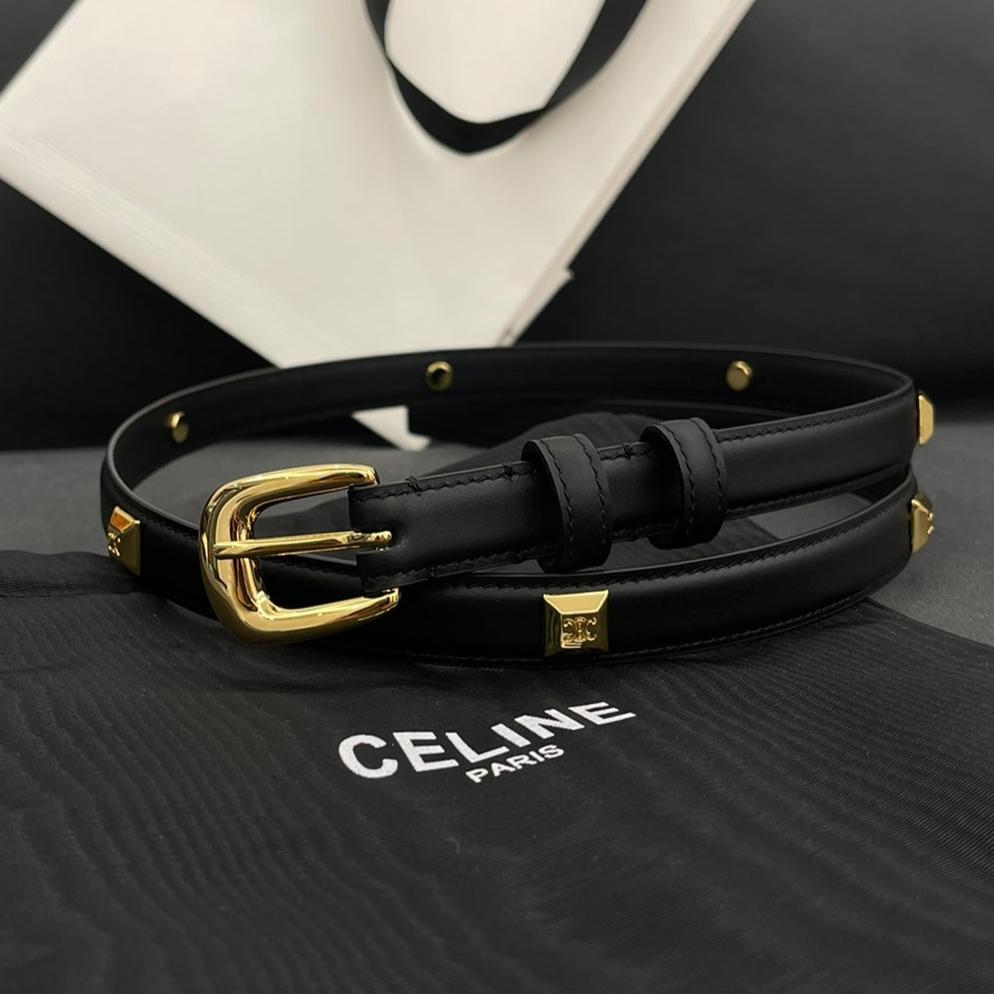 CL SMALL 18 MM TRIOMPHE BELT IN TAURILLON BLACK LEATHER GOLD HARDWARE