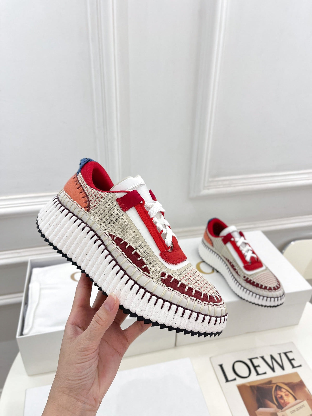 NAMA SNEAKER IN CHERRY RED MIX COLORFUL SPECIAL FABRIC