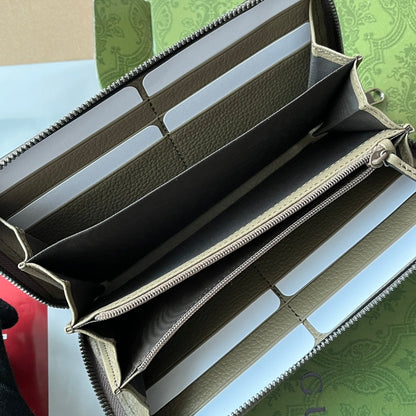 FULL-ZIP WALLET 19 IN MOSS GREEN EMBOSSED CALFSKIN
