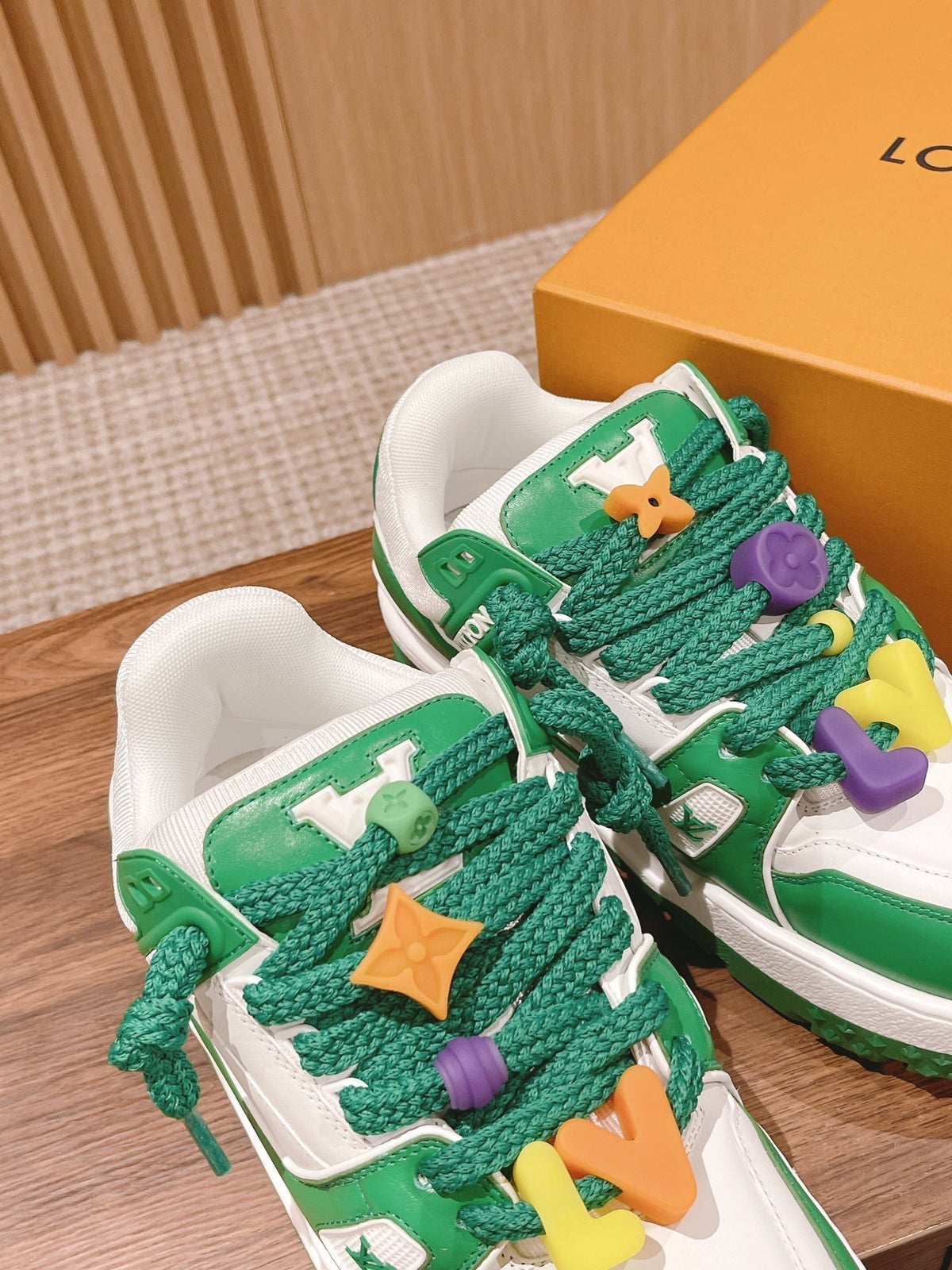LV Trainer Maxi Sneaker White Mix Green Calfskin