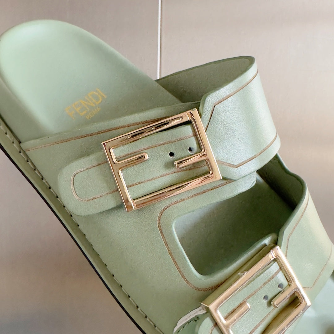 FENDI BAGUETTE DAD SANDALS IN ASH GREY CALFSKIN