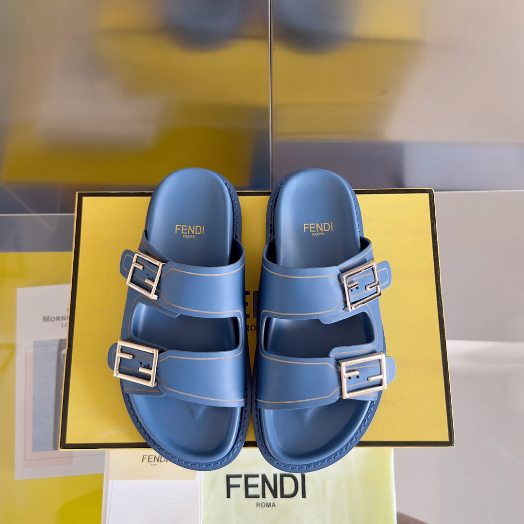 FENDI BAGUETTE DAD SANDALS IN CERULEAN BLUE CALFSKIN